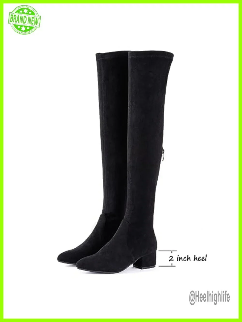 Thigh High Block Heel Over The Knee Boots Pointed Toe Stretch